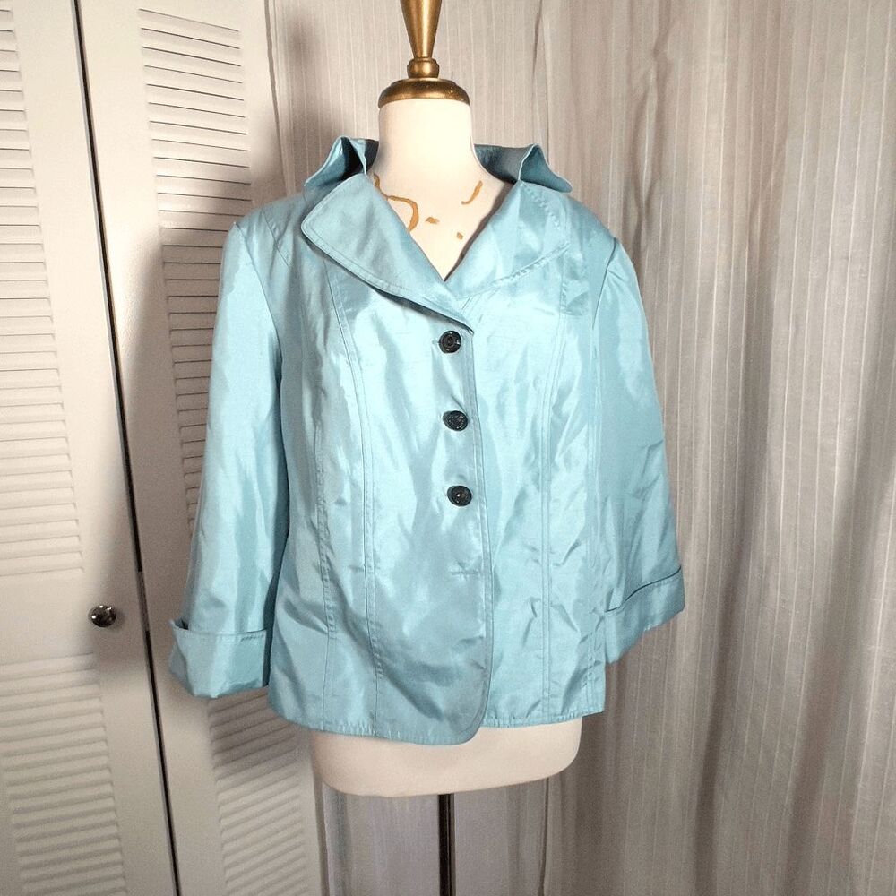Dana Kay Blazer Size 16W Vintage Y2k Baby Blue Pearl Romantic Academia Jacket